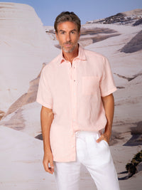 Camisa de manga corta con bolsillo en lino