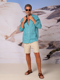 Camisa de manga larga con cuello mao en lino