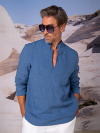 Camisa con cuello doble vista en lino