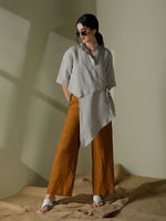 Asymmetrical wrap blouse in linen