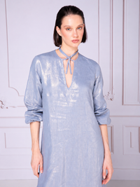 Vestido linea "A" con jaretas en lino tornasol