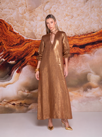 Vestido linea "A" con jaretas en lino tornasol