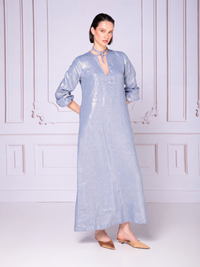 Vestido linea "A" con jaretas en lino tornasol