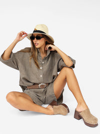 Nehru high-neck blouse in linen