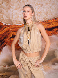 Blusa halter corta en lino tornasol