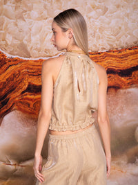 Blusa halter corta en lino tornasol