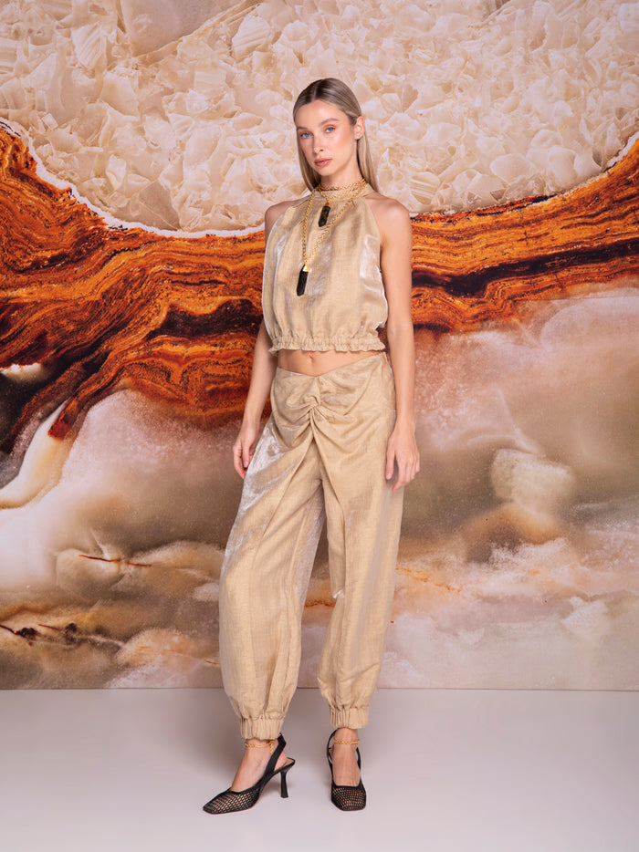 Blusa halter corta en lino tornasol