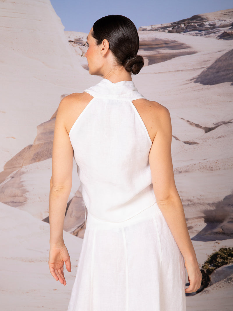 Blusa cruzada con pliegues en lino