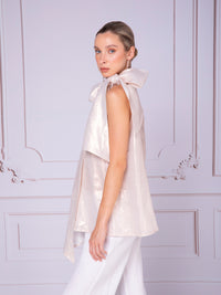 Blusa cuello halter con amarre en lino metálico