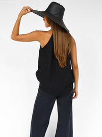 Halter blouse with pleats at neckline in linen