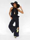 Blusa halter con pliegues en escote en lino
