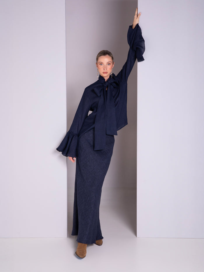 Blusa con gota de manga larga en lino