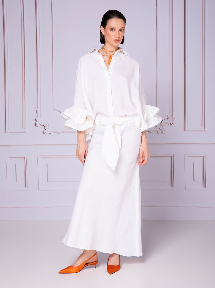 Camisera holgada de doble escarola en lino