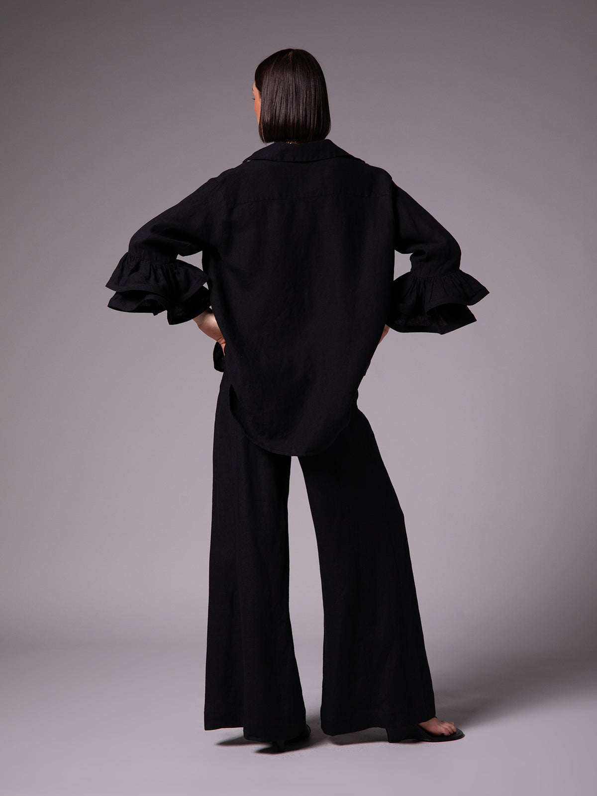 Camisera holgada de doble escarola en lino