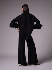 Camisera holgada de doble escarola en lino