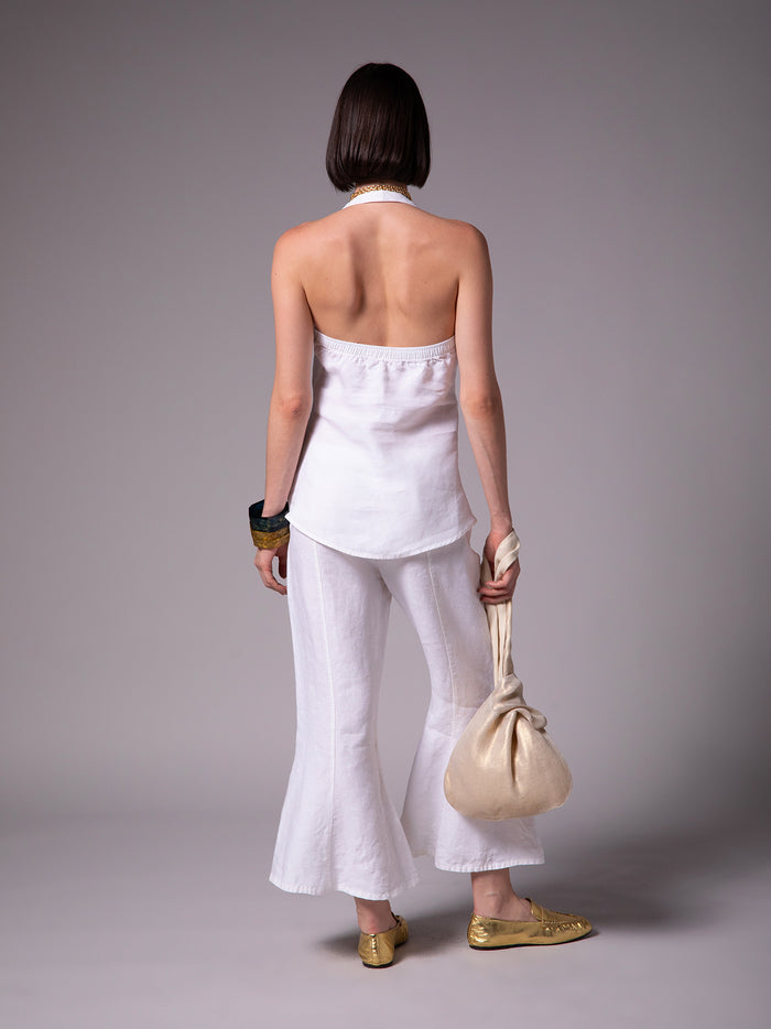 Blusa halter con drapeado delantero en lino