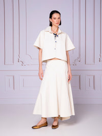 Blusa camisera asimétrica en lino