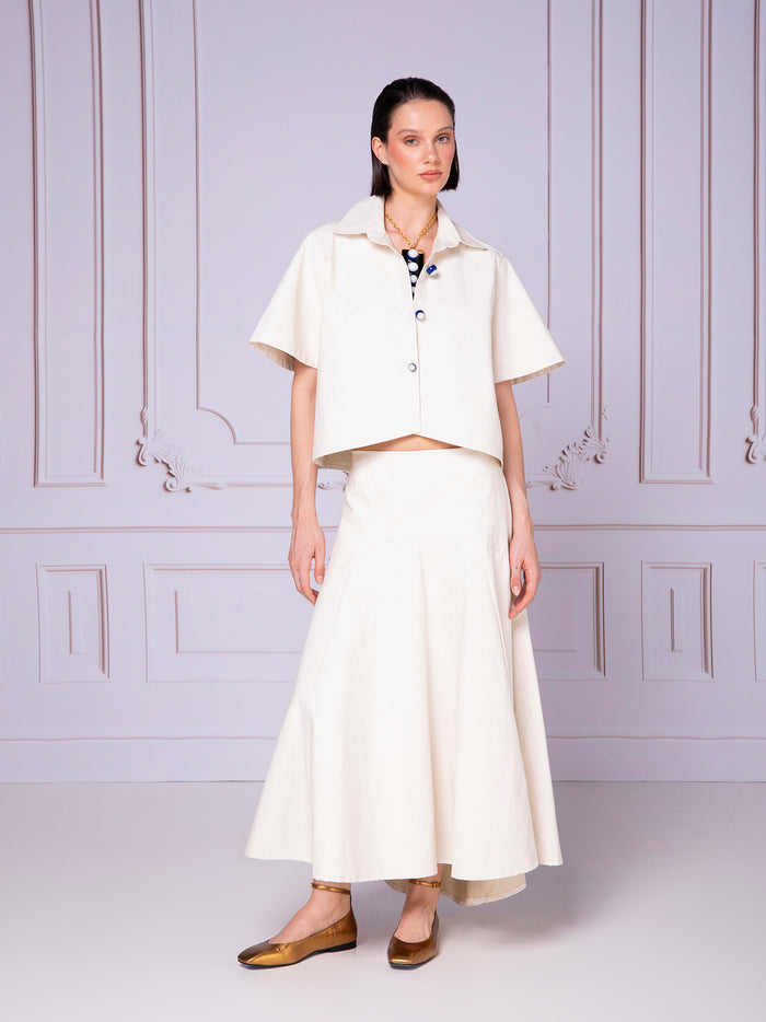 Blusa camisera asimétrica en lino