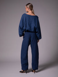 Blusa a la cintura con manga japonesa en lino