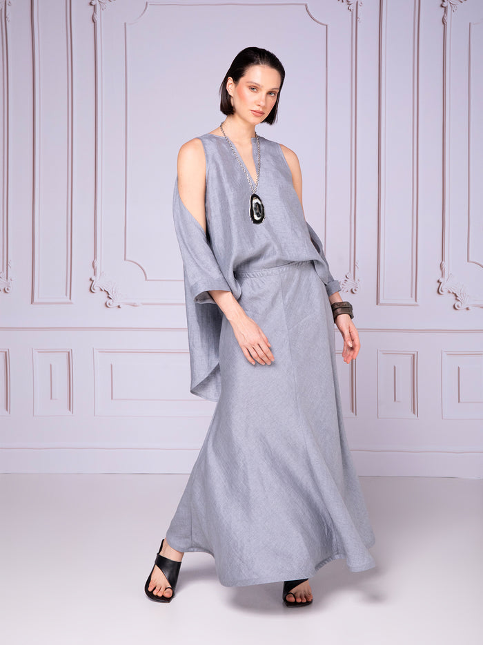 Blusa hombro descubierto con escote mesh en lino