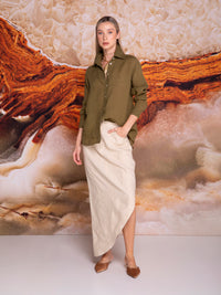 Blusa camisera de dama manga larga en lino