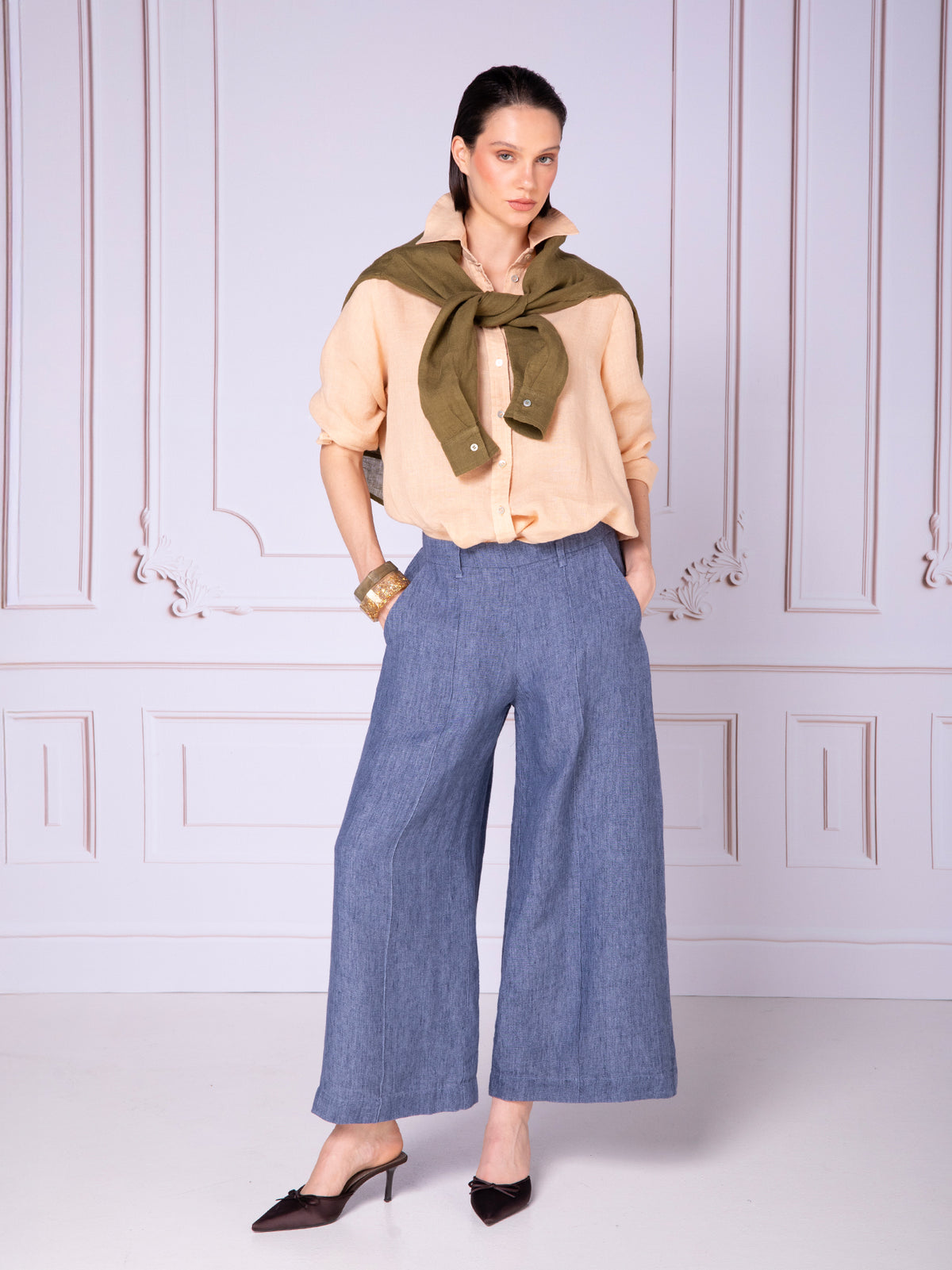 Blusa camisera de dama manga larga en lino