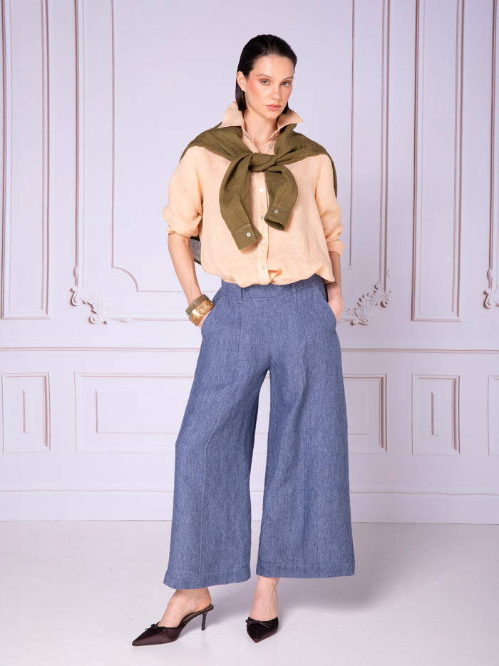 Blusa camisera de dama manga larga en lino