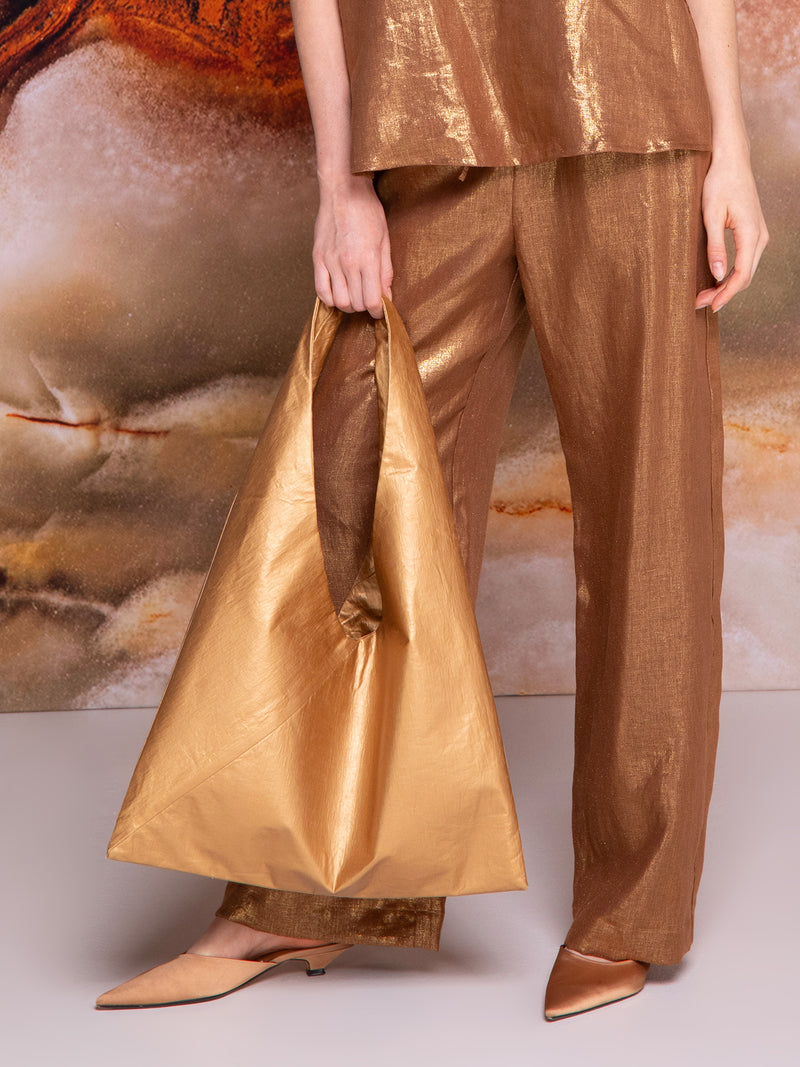 Bolsa origami en lino metálico