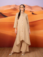 Striped long coat in linen