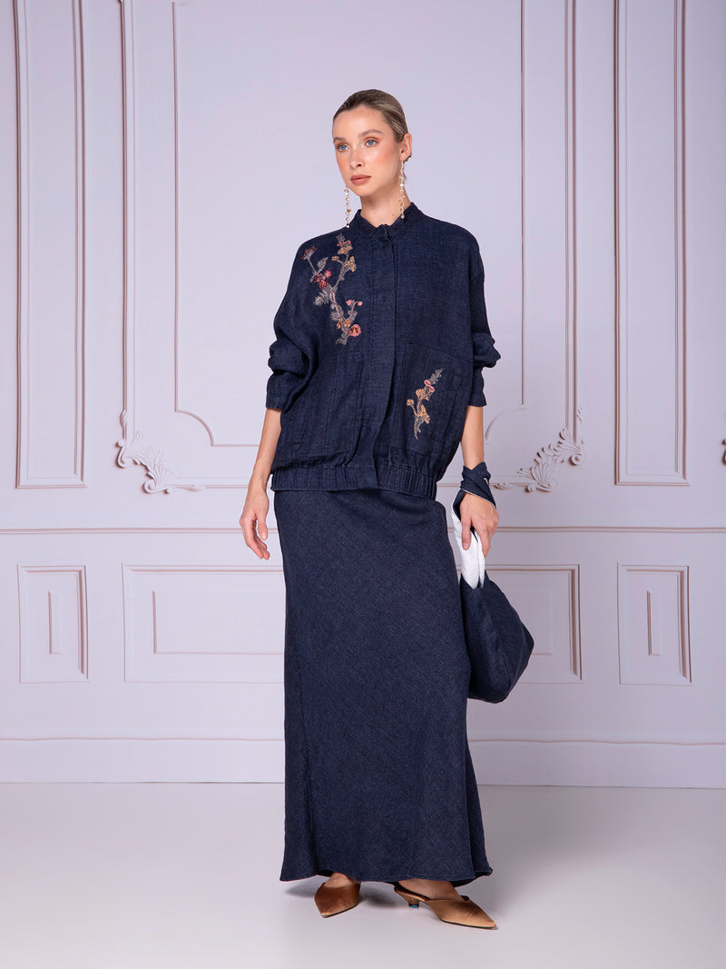 Chamarra Bomber en lino