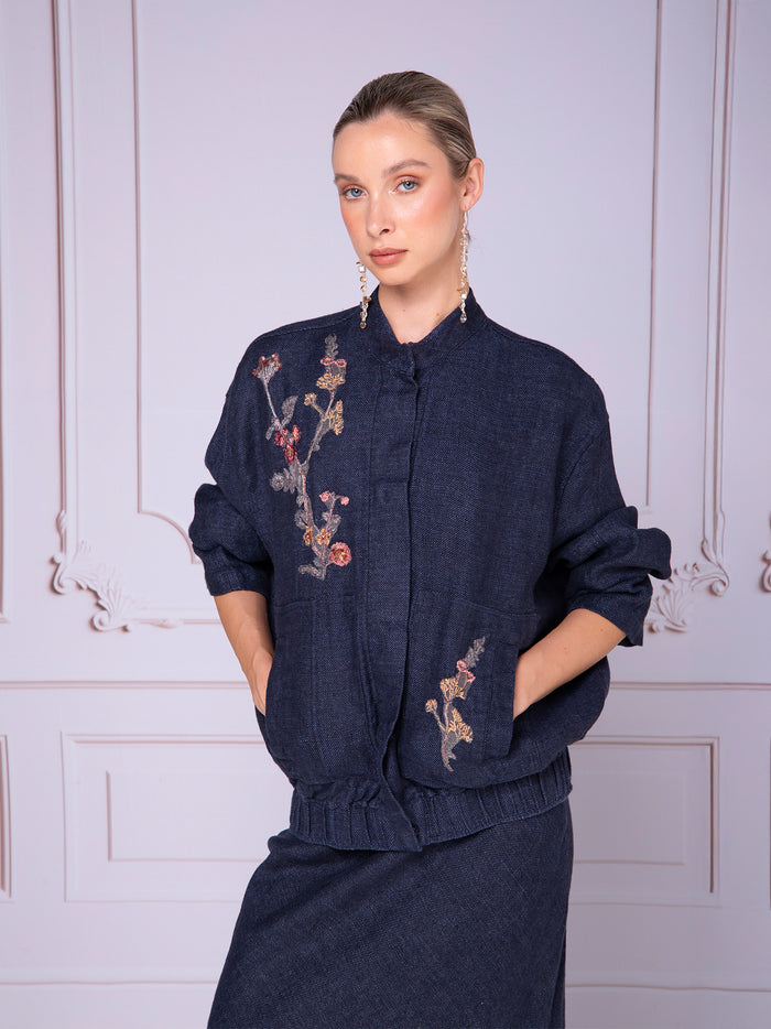 Chamarra Bomber en lino