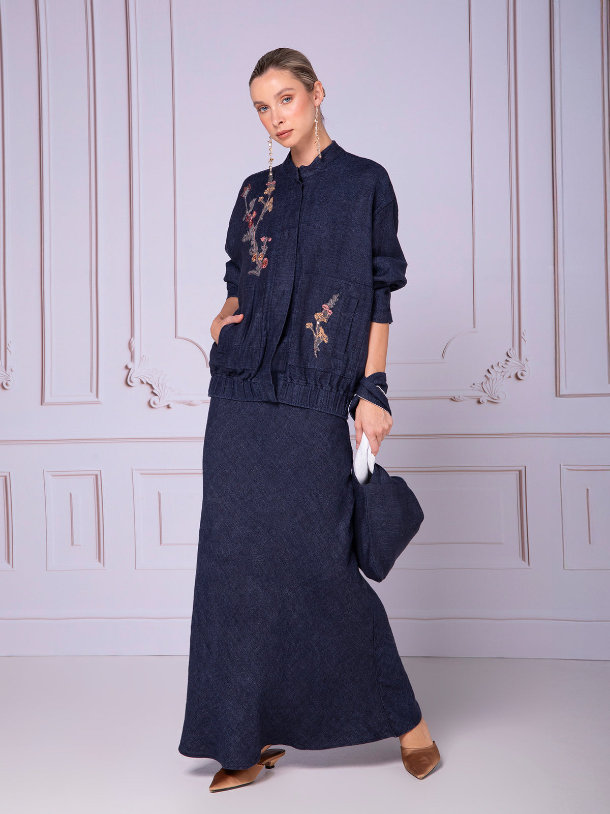 Chamarra Bomber en lino