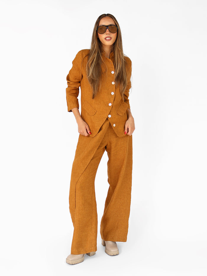 Saco con cuello Mao y aletilla en lino