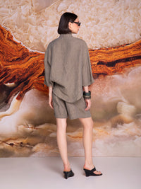 Blusa con cuello alto Mao en lino