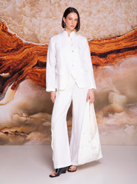 Saco con cuello Mao y aletilla en lino