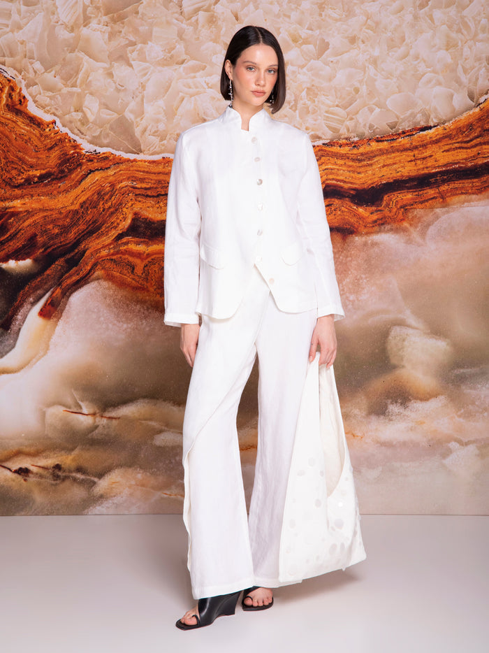 Saco con cuello Mao y aletilla en lino