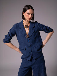 Saco con solapa y carteras en lino