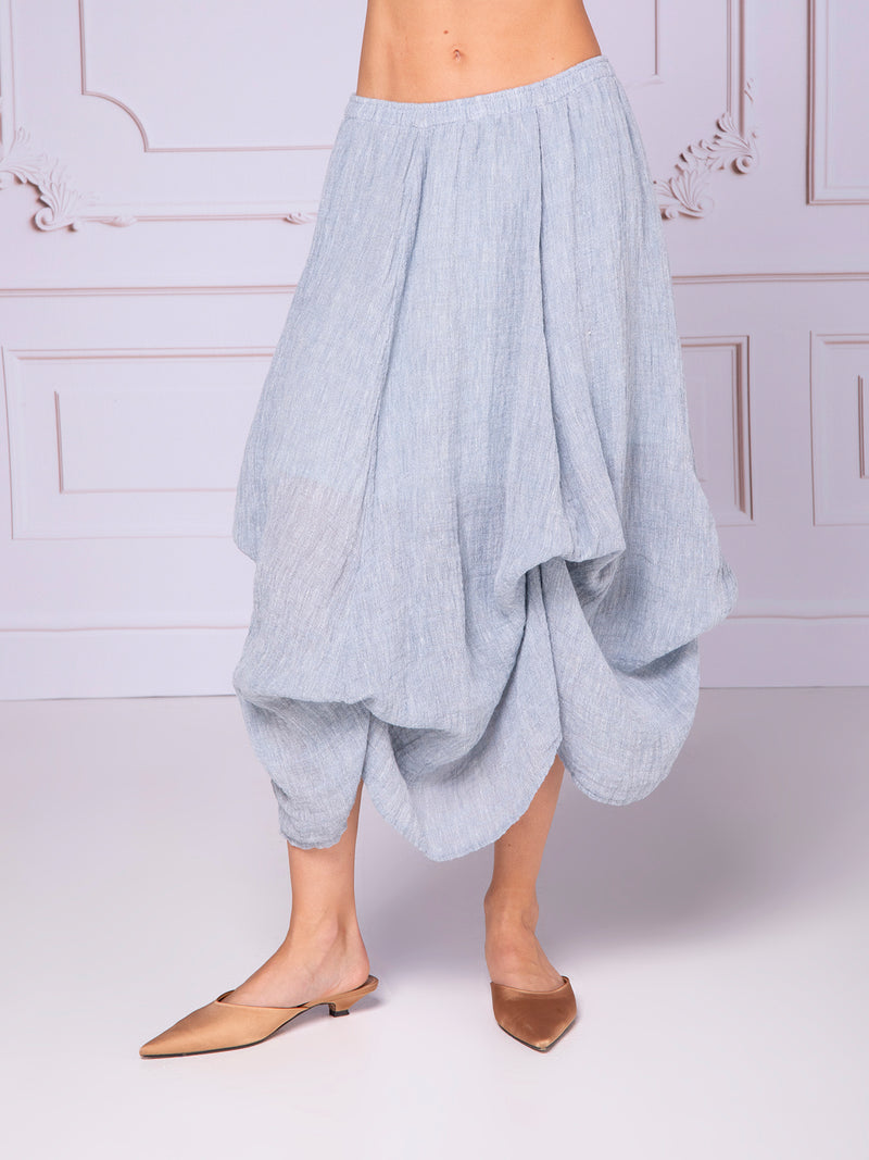 Falda globo con jaretas en lino