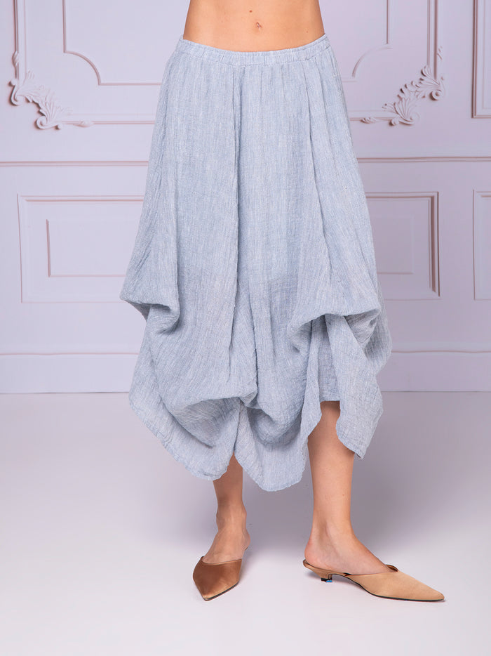 Falda globo con jaretas en lino
