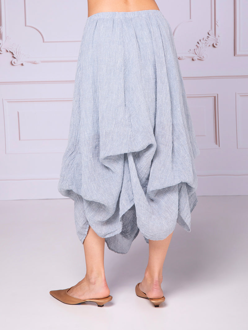 Falda globo con jaretas en lino