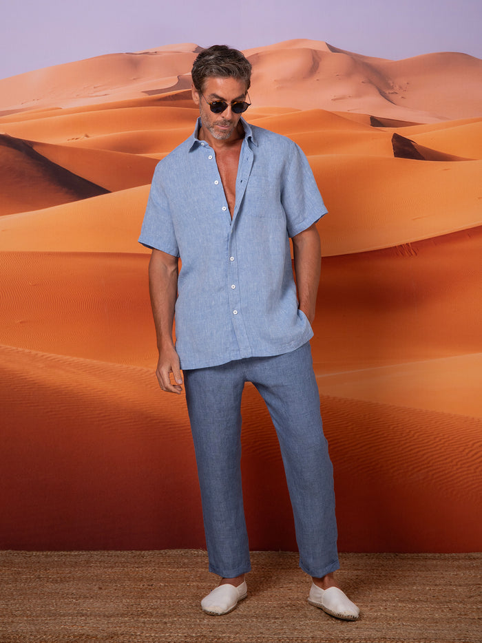 Camisa de manga corta con bolsillo en lino