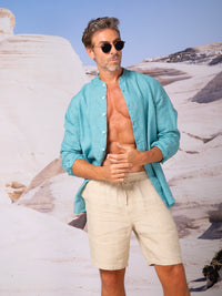 Camisa de manga larga con cuello mao en lino