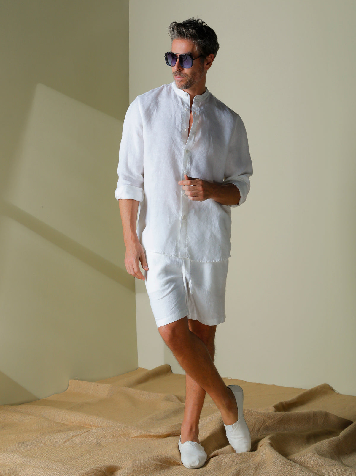 Camisa cuello Mao en lino