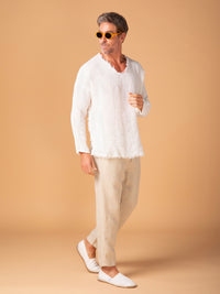 Camisa de manga larga para hombre en lino corrugado