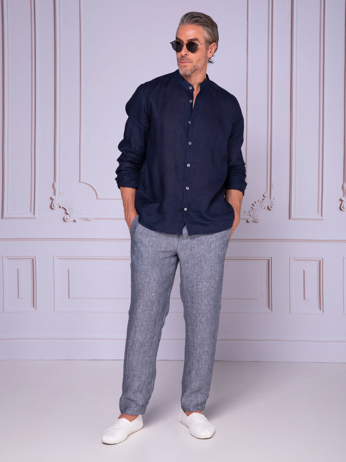 Camisa caballero cuello Mao en lino