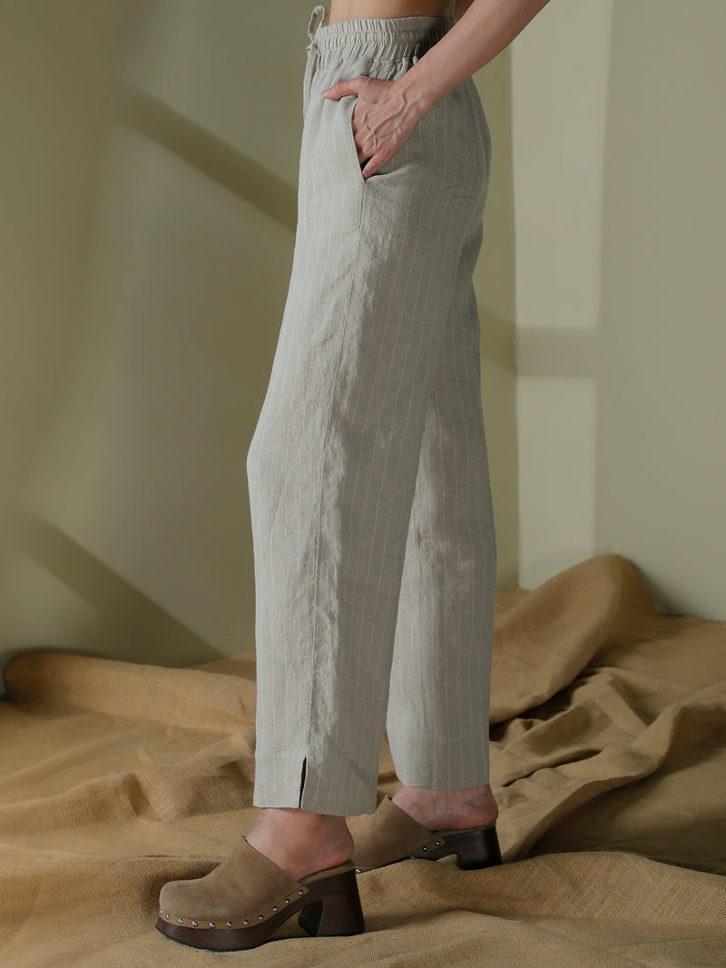 Pantalón con bastilla ancha en lino