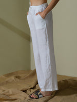 Straight leg pants with drawstrings in linen