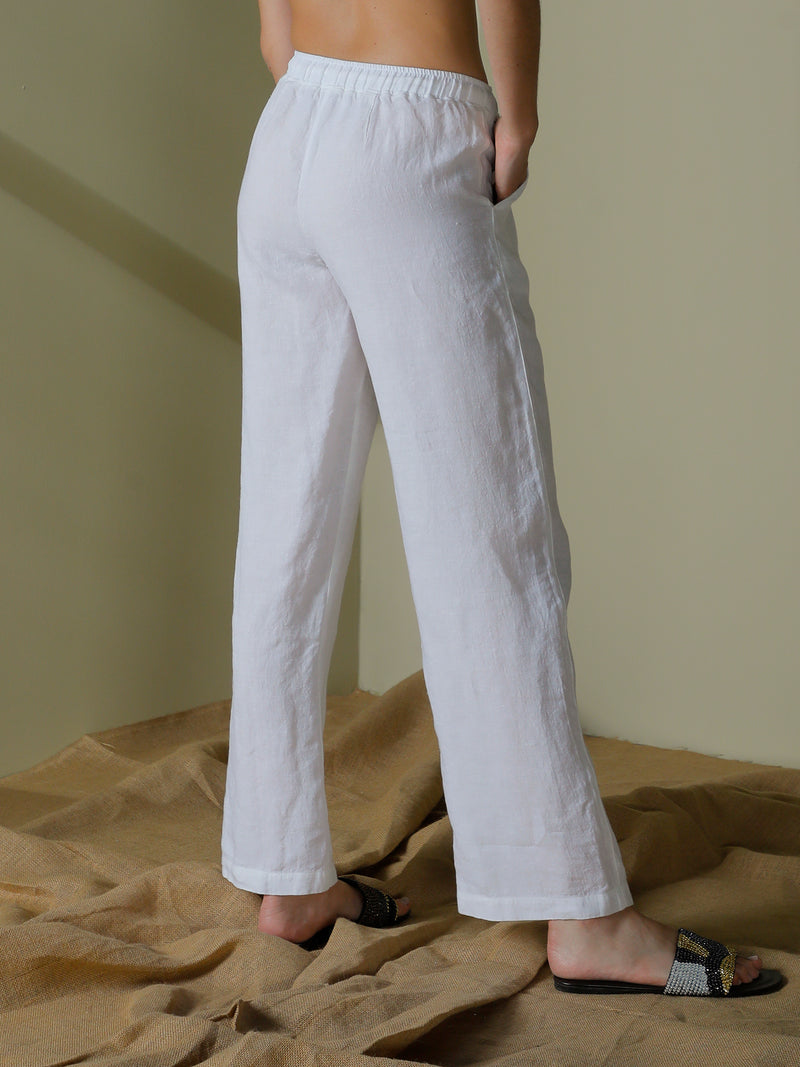 Straight leg pants with drawstrings in linen