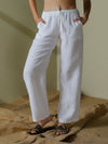 Straight leg pants with drawstrings in linen