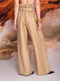 Pantalón amplio con olán en cintura en lino